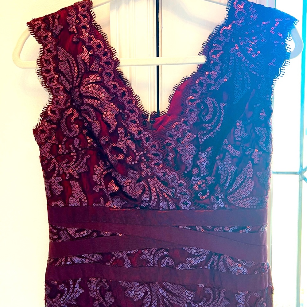 TADASHI SHOJI PAILLETTE EMBROIDERED LACE NECK CAP SLEEVE DRESS - SZ 6